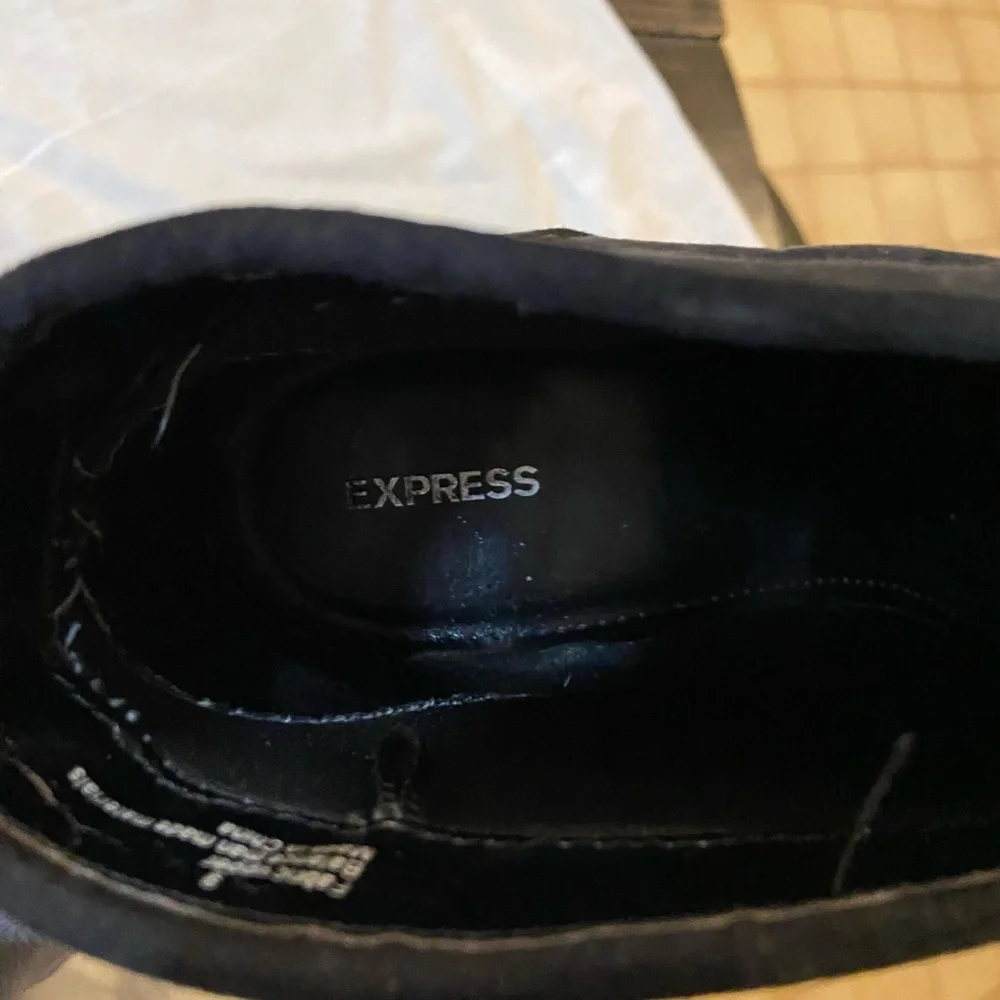 Express Black Suede Ankle Booties with Almond Toe - Picture 8 of 9